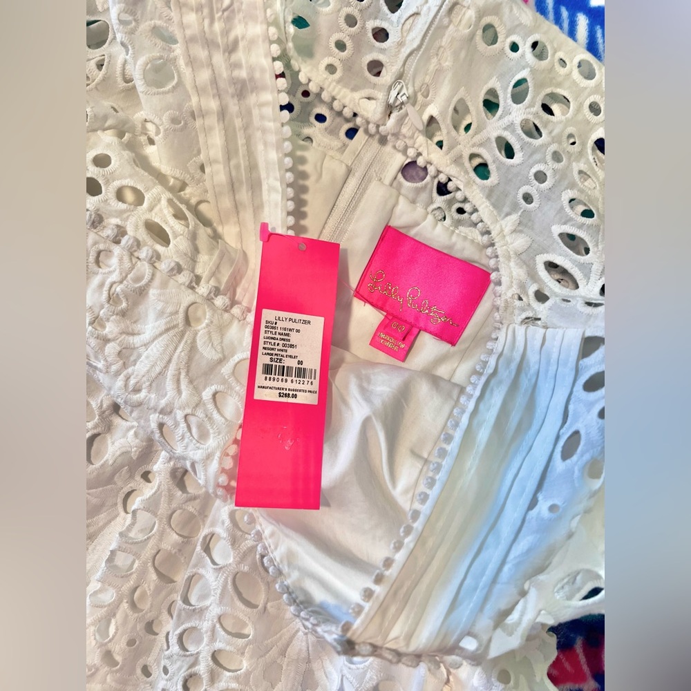 Lilly Pulitzer Lucinda Dress, Resort White Large Petal Eyelet, Size 00 - Picture 6 of 9